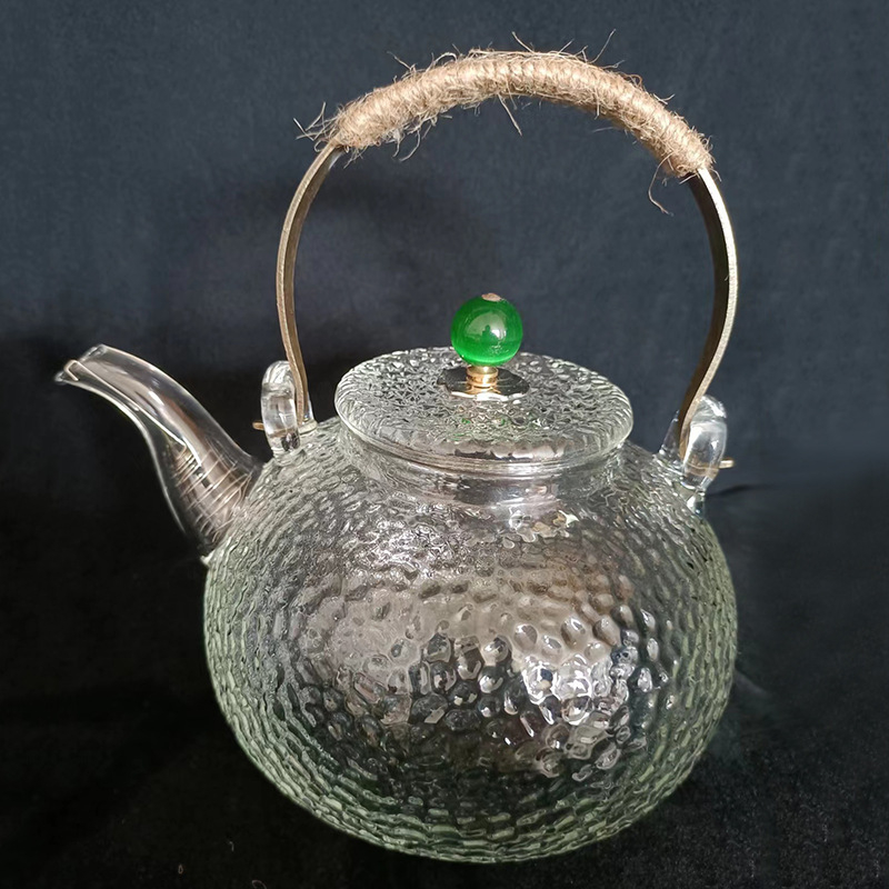 Ceainic din sticlă borosilicat cu mâner, transparent pentru ceai de flori, pentru uz casnic, compatibil cu plita electrică ceramică