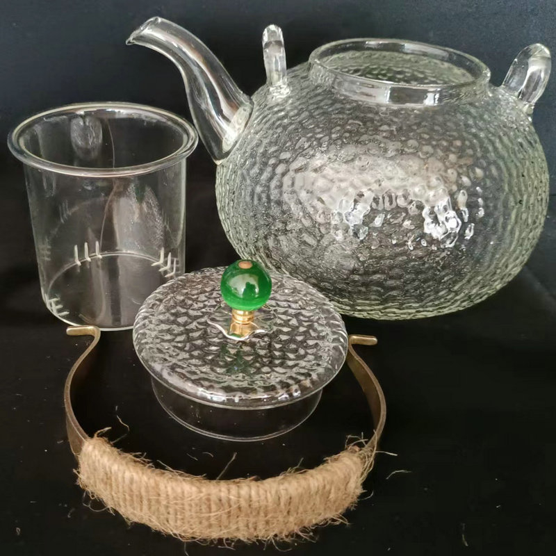 Ceainic din sticlă borosilicat cu mâner, transparent pentru ceai de flori, pentru uz casnic, compatibil cu plita electrică ceramică