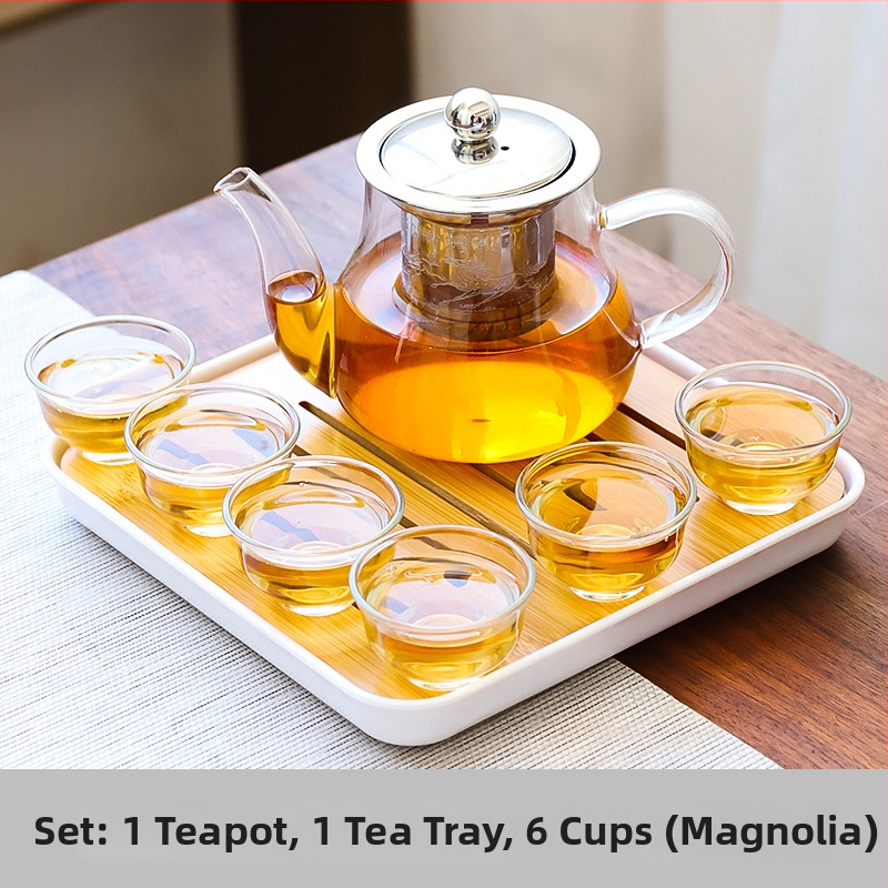 Set de ceai Kung Fu din sticlă rezistentă la temperatură, cu tavă de ceai, căni mici și ceainic – pentru casă, living și birou