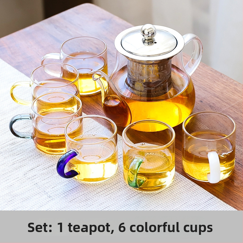 Set de ceai Kung Fu din sticlă rezistentă la temperatură, cu tavă de ceai, căni mici și ceainic – pentru casă, living și birou