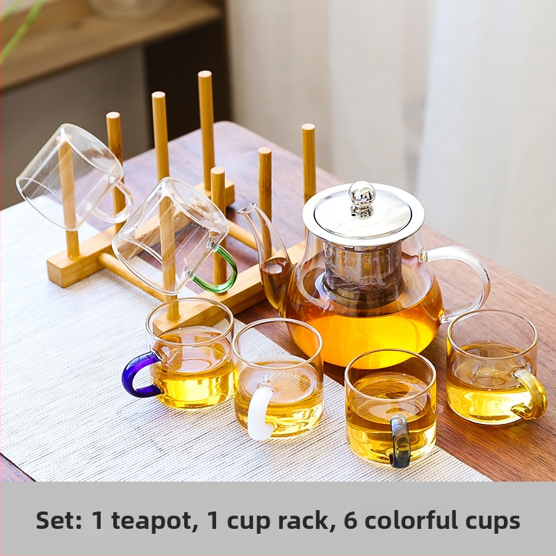 Set de ceai Kung Fu din sticlă rezistentă la temperatură, cu tavă de ceai, căni mici și ceainic – pentru casă, living și birou