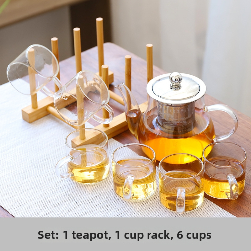 Set de ceai Kung Fu din sticlă rezistentă la temperatură, cu tavă de ceai, căni mici și ceainic – pentru casă, living și birou