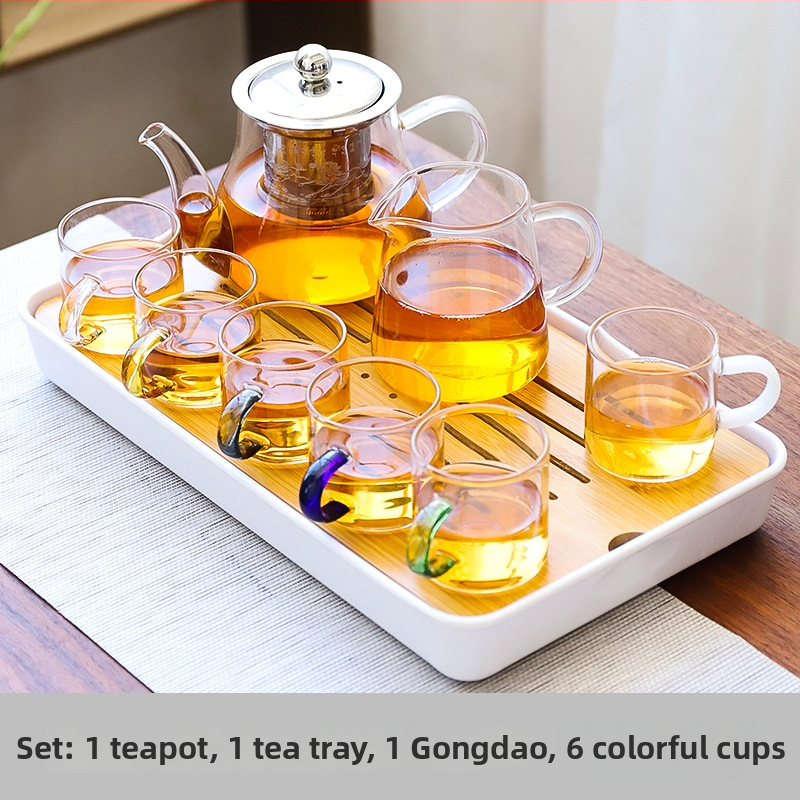 Set de ceai Kung Fu din sticlă rezistentă la temperatură, cu tavă de ceai, căni mici și ceainic – pentru casă, living și birou