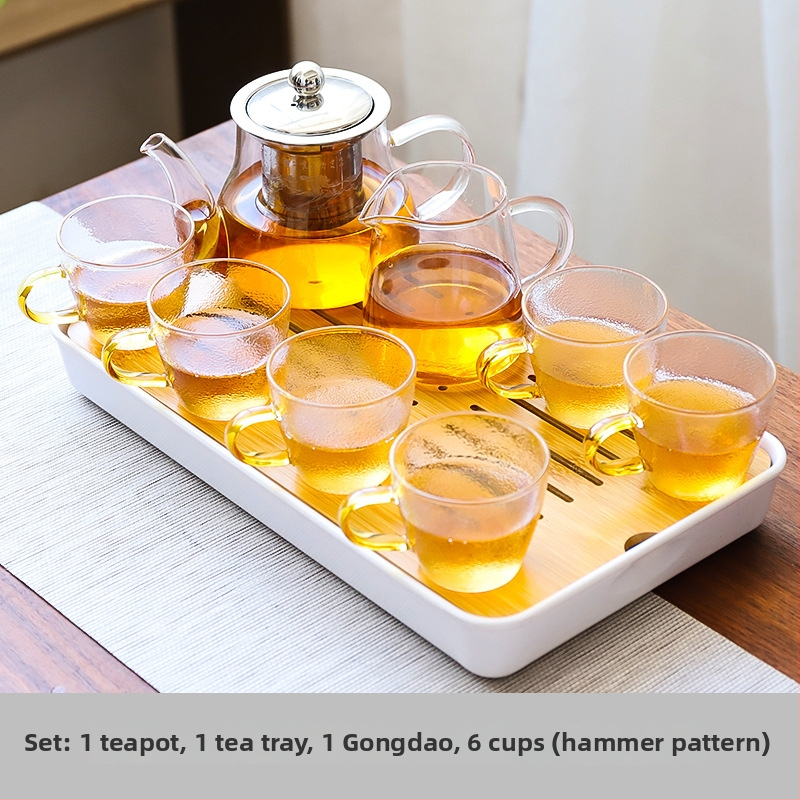 Set de ceai Kung Fu din sticlă rezistentă la temperatură, cu tavă de ceai, căni mici și ceainic – pentru casă, living și birou