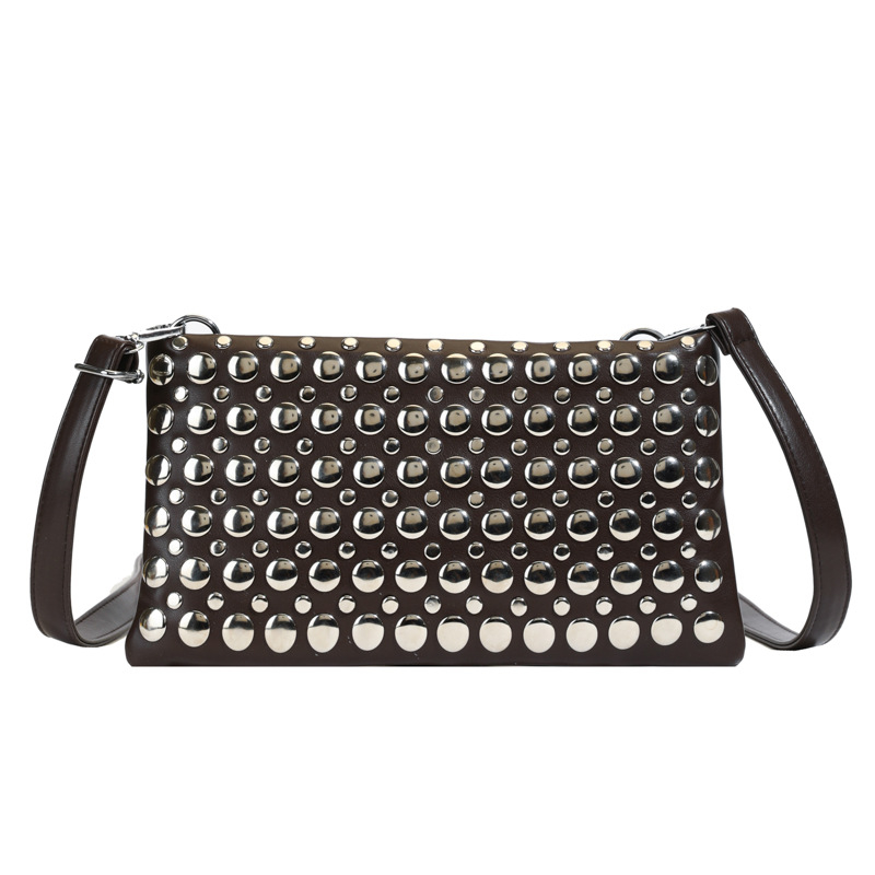 Ženska crossbody torba sa sjajnim zakovicama, mala kvadratna torba, široka naramenica, europski stil, 2025