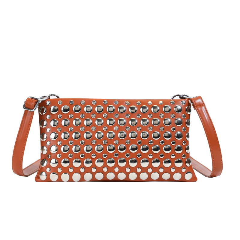 Ženska crossbody torba sa sjajnim zakovicama, mala kvadratna torba, široka naramenica, europski stil, 2025