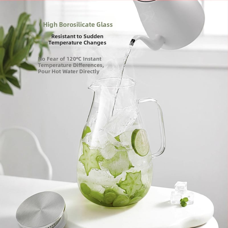 Ceainic din sticlă pentru apă rece, rezistent la temperaturi înalte, capacitate mare – pentru cold brew și ceai, stil nordic, calitate alimentară