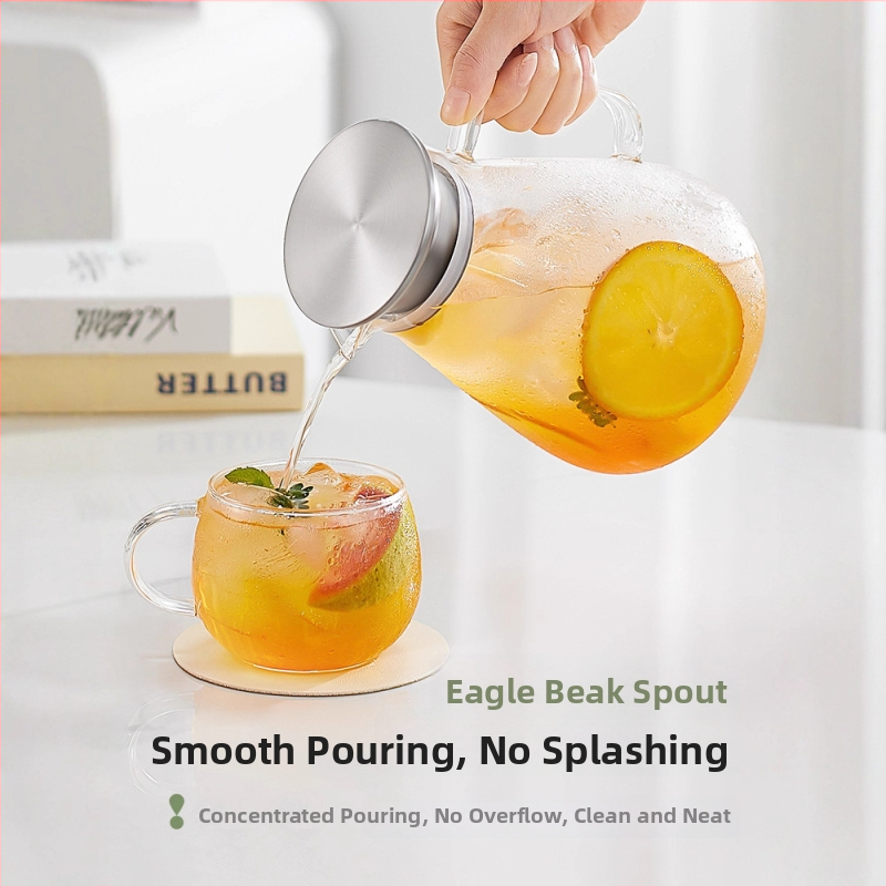 Ceainic din sticlă pentru apă rece, rezistent la temperaturi înalte, capacitate mare – pentru cold brew și ceai, stil nordic, calitate alimentară