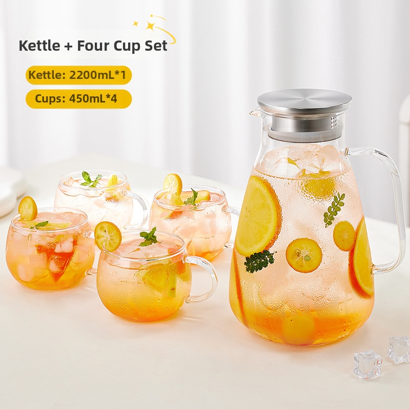 Ceainic din sticlă pentru apă rece, rezistent la temperaturi înalte, capacitate mare – pentru cold brew și ceai, stil nordic, calitate alimentară