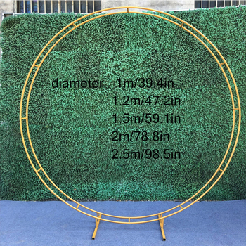 Arc dublu rotund pentru nuntă, arc metalic cu flori, decor pentru fundal exterior, auriu