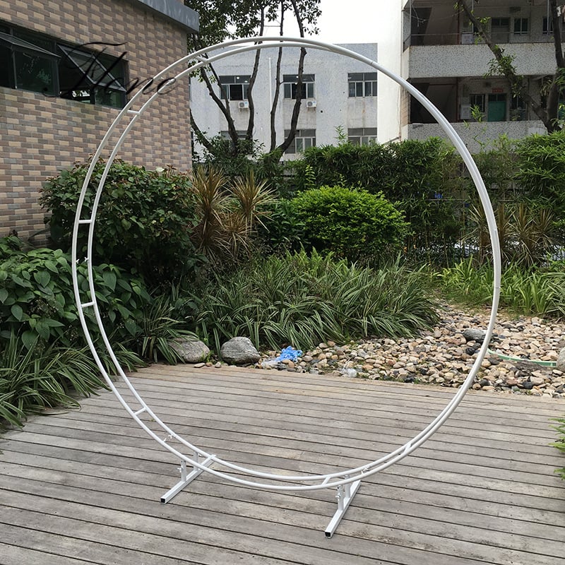 Arc dublu rotund pentru nuntă, arc metalic cu flori, decor pentru fundal exterior, auriu