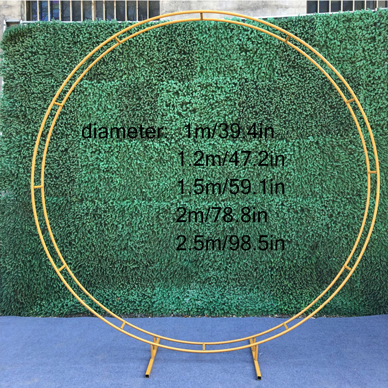 Arc dublu rotund pentru nuntă, arc metalic cu flori, decor pentru fundal exterior, auriu