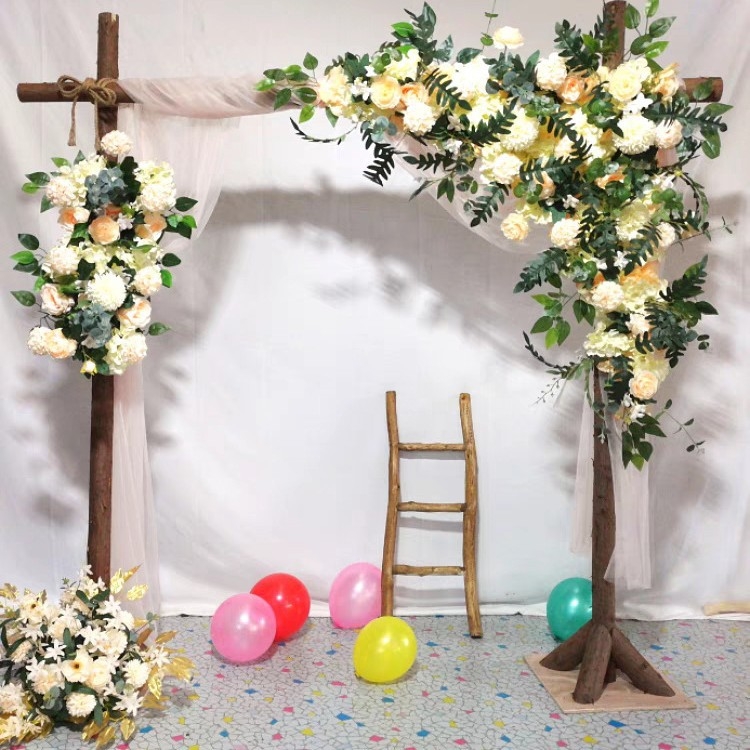 Arcuri din lemn personalizate pentru nunți cu temă pădure, decor exterior pentru gazon, suporturi din lemn cu fundal de trunchi de copac