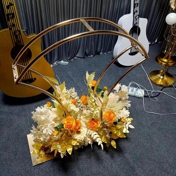 Suport floral din fier placat cu aur, în formă de evantai, pentru nuntă, arc decorativ