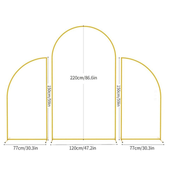Trei seturi de arcade de nuntă din fier aurii (7.2 ft, 5 ft, 5 ft) pentru decor de fundal la petrecere