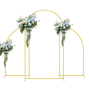 Trei seturi de arcade de nuntă din fier aurii (7.2 ft, 5 ft, 5 ft) pentru decor de fundal la petrecere