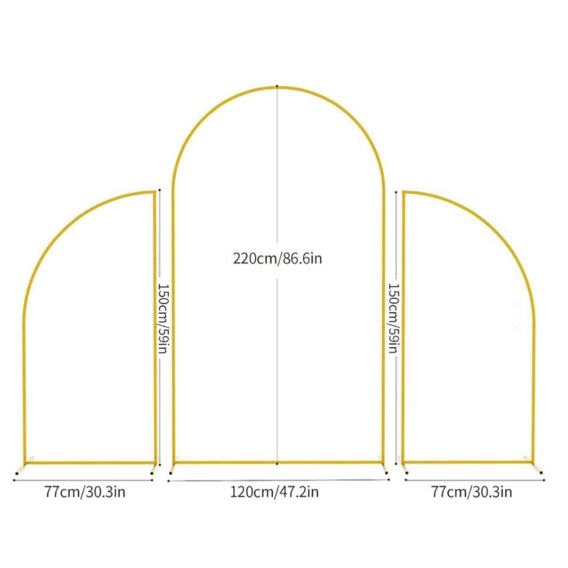 Trei seturi de arcade de nuntă din fier aurii (7.2 ft, 5 ft, 5 ft) pentru decor de fundal la petrecere
