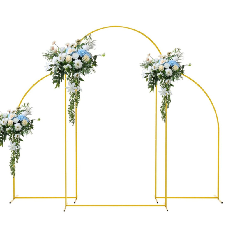 Trei seturi de arcade de nuntă din fier aurii (7.2 ft, 5 ft, 5 ft) pentru decor de fundal la petrecere