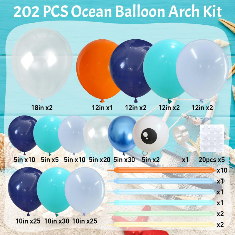 Set de arcuri de baloane cu temă oceanică pentru petreceri – lanț decorativ de baloane