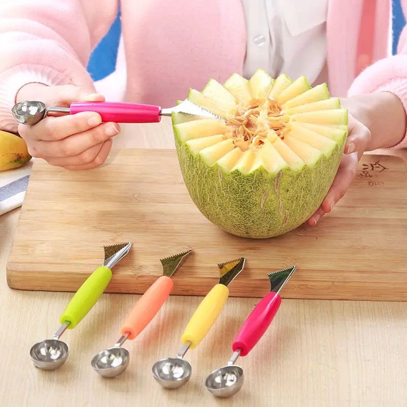 Unealtă dublă pentru săpat și sculptat fructe, lingură pentru pepene, tăietor de fructe, lingură rotundă