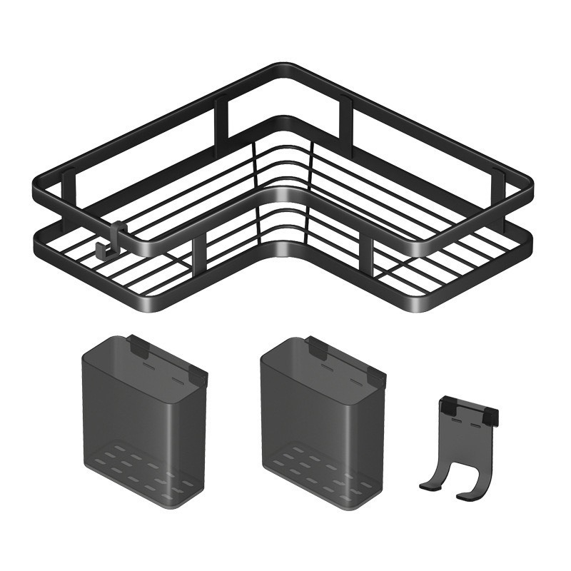Raft triunghiular pentru baie, două etaje, montat pe perete, fără găuri, pentru accesorii de igienă