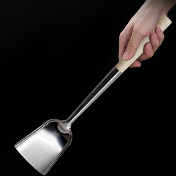 Spatulă pentru prăjit cu mâner din lemn, cap din oțel inoxidabil, ustensilă de bucătărie