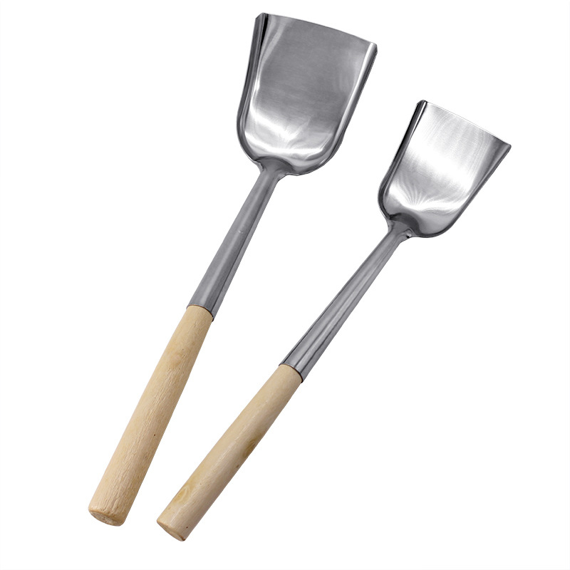 Spatulă pentru prăjit cu mâner din lemn, cap din oțel inoxidabil, ustensilă de bucătărie