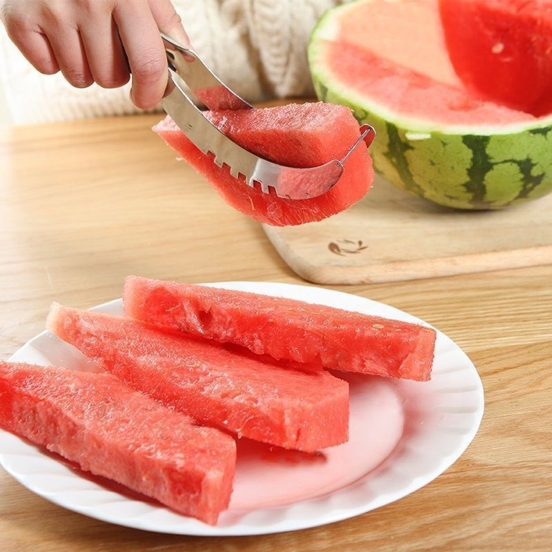 Tăietor din oțel inoxidabil pentru fructe și pepeni, cu mâner din plastic antiderapant colorat, pentru felii de pepene