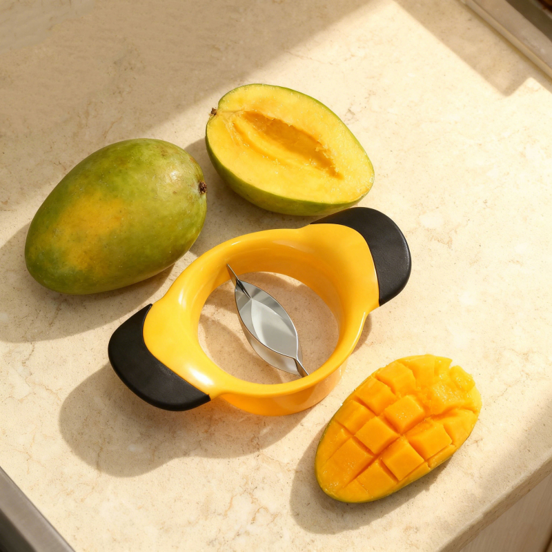Îndepărtător de sâmburi de mango din oțel inoxidabil, separator de mango, ustensilă de bucătărie multifuncțională, tăiere cu un singur clic
