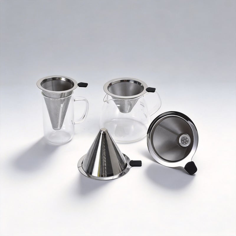 Set pour-over din oțel inoxidabil, cu filtru din plasă ultra-fină, fără hârtie