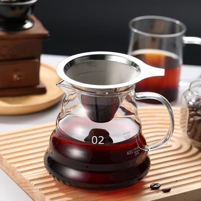 Set de cafea pentru infuzie manuală, cu filtru din oțel inoxidabil și pâlnie de turnare — fără filtru de hârtie, plasă ultra-fină