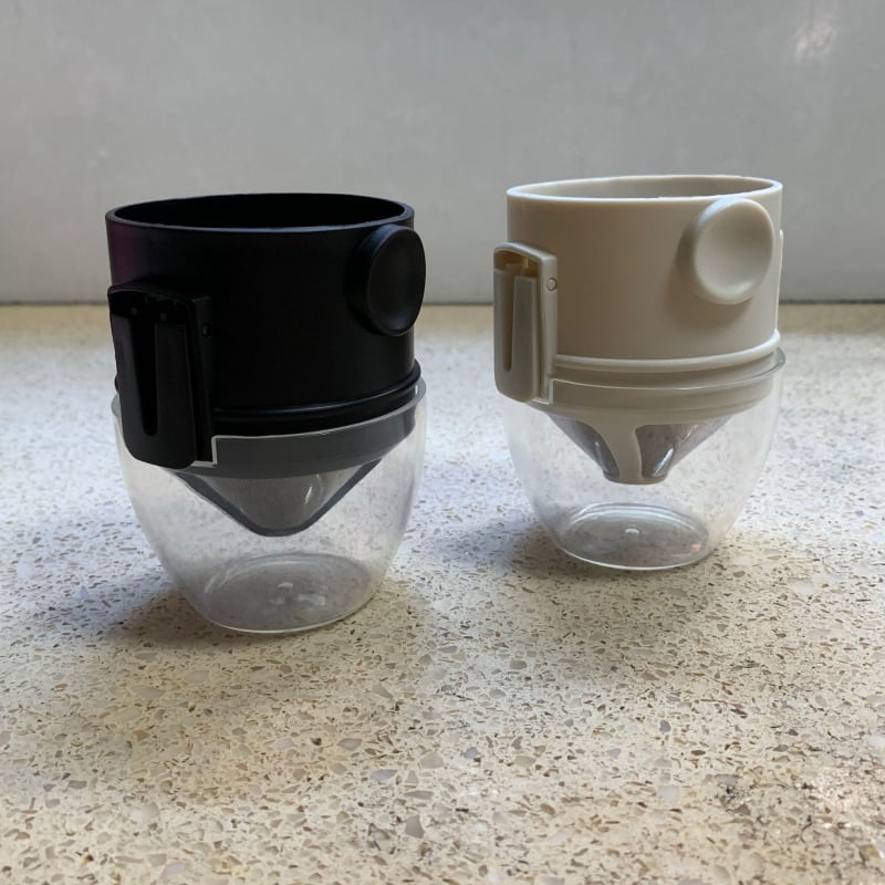 Little Angel Filtru de cafea în ceașcă, cu plasă dublă din oțel inoxidabil 304, filtru pliabil cu suport pentru ureche pentru cafea turnată