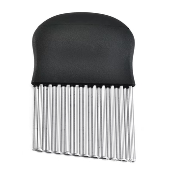 Cuțit de tăiere a cartofilor cu mâner negru, lamă din oțel inoxidabil în formă de val, dinți de lup pentru cartofi pai și tăieturi decorative