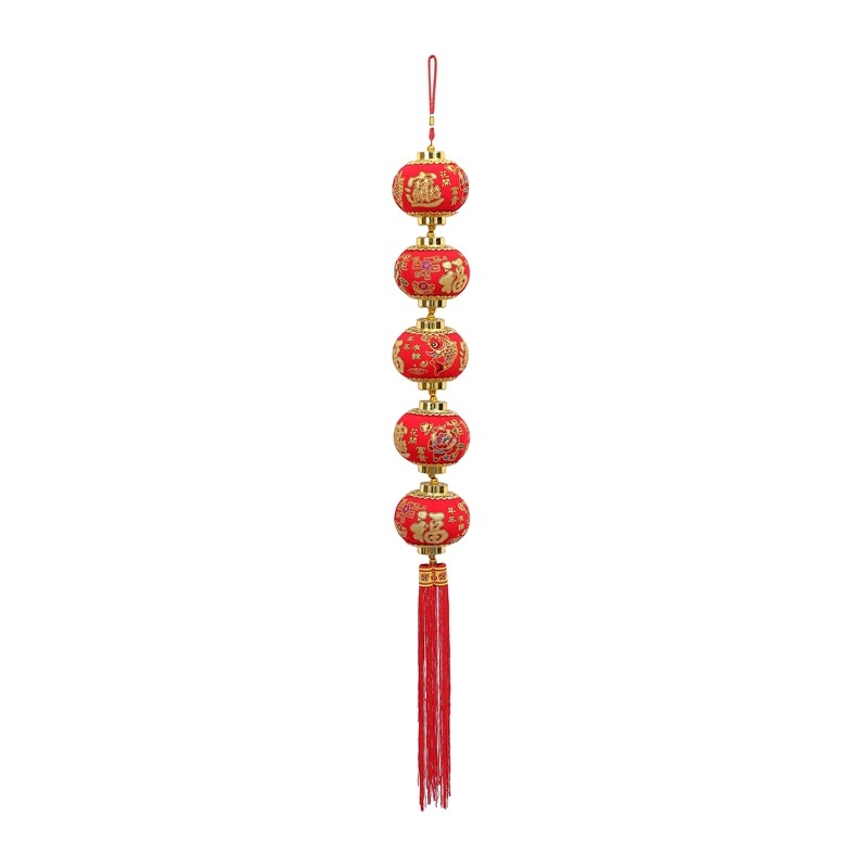 Șir festiv de felinare din flanelă cu noduri chinezești și cuplete pentru ferestre, uși și hol — decorativ din flanelă, lucrat manual
