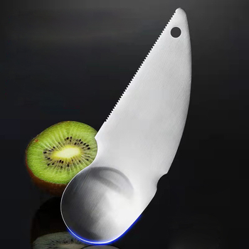 Lingură pentru kiwi din oțel inoxidabil 304, stil coreean, îngroșată, lingură multifuncțională pentru fructe și carne, cu margine dințată și tăietor de ouă