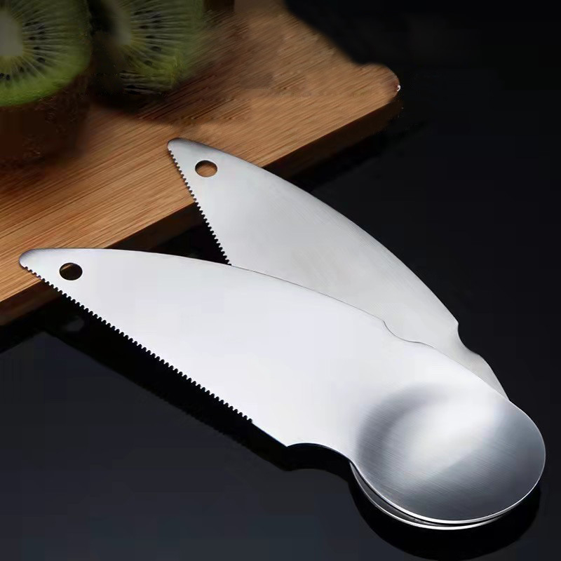 Lingură pentru kiwi din oțel inoxidabil 304, stil coreean, îngroșată, lingură multifuncțională pentru fructe și carne, cu margine dințată și tăietor de ouă