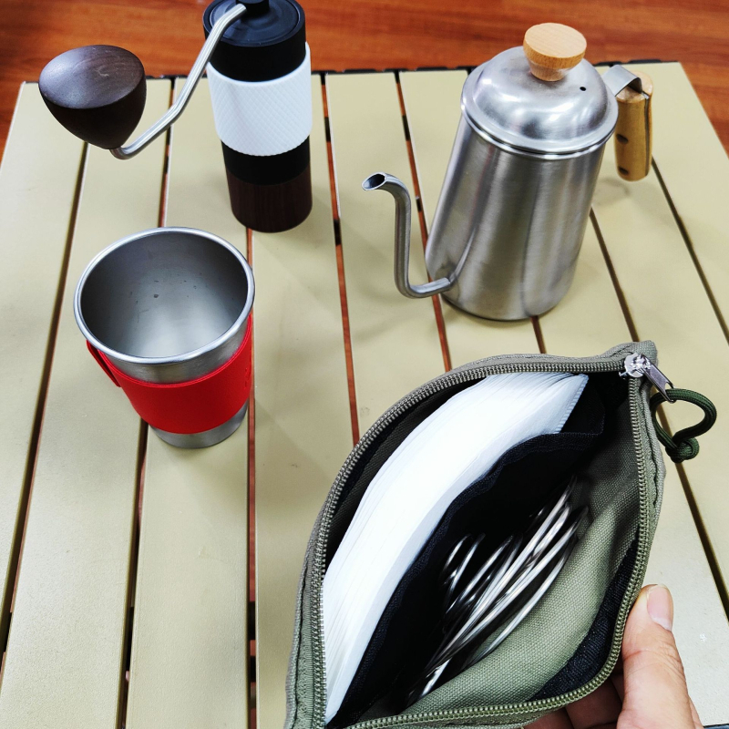 Kit cafea în aer liber: cutie pentru filtru de hârtie și geantă pentru accesorii de cafea de călătorie