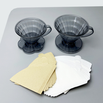 Filtru de cafea pentru preparare prin infuzare manuală, conic, mare, filtru transparent tip V60, set mic cu filet pentru picurare.