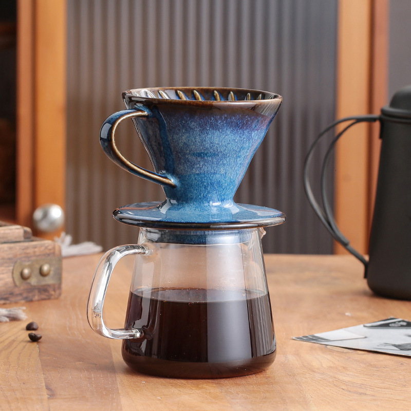 Filtru ceramic V60 conic pentru cafea pour-over, cu model spiral, stil vintage, Starry Sky