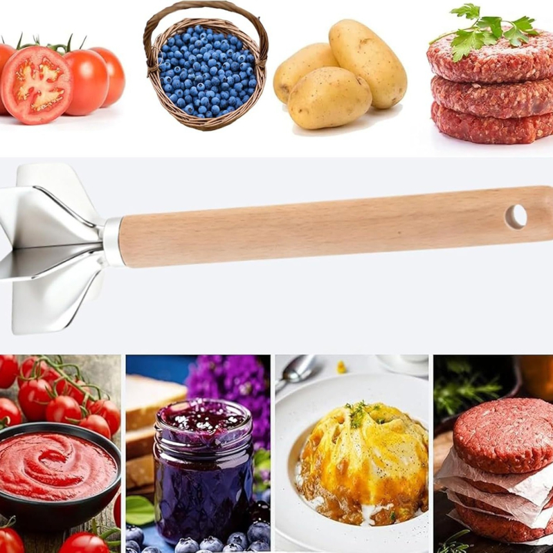Mașină de tocat carne din oțel inoxidabil 304, lamă zdrobitoare cu 6 lamele, pentru piure de cartofi și tocare carne de pui gătită, bucătărie de acasă