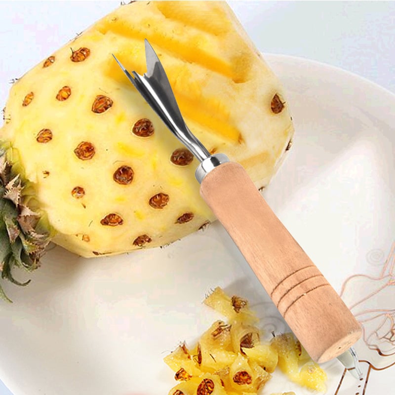 Cuțit pentru ananas cu formă în V, mâner din lemn, decojitor, oțel inoxidabil, unelte multifuncționale pentru fructe