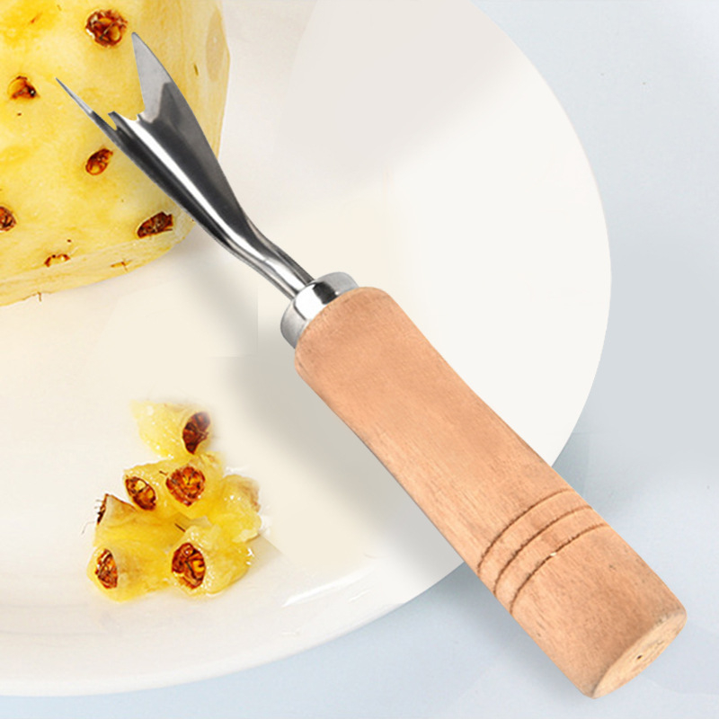 Cuțit pentru ananas cu formă în V, mâner din lemn, decojitor, oțel inoxidabil, unelte multifuncționale pentru fructe