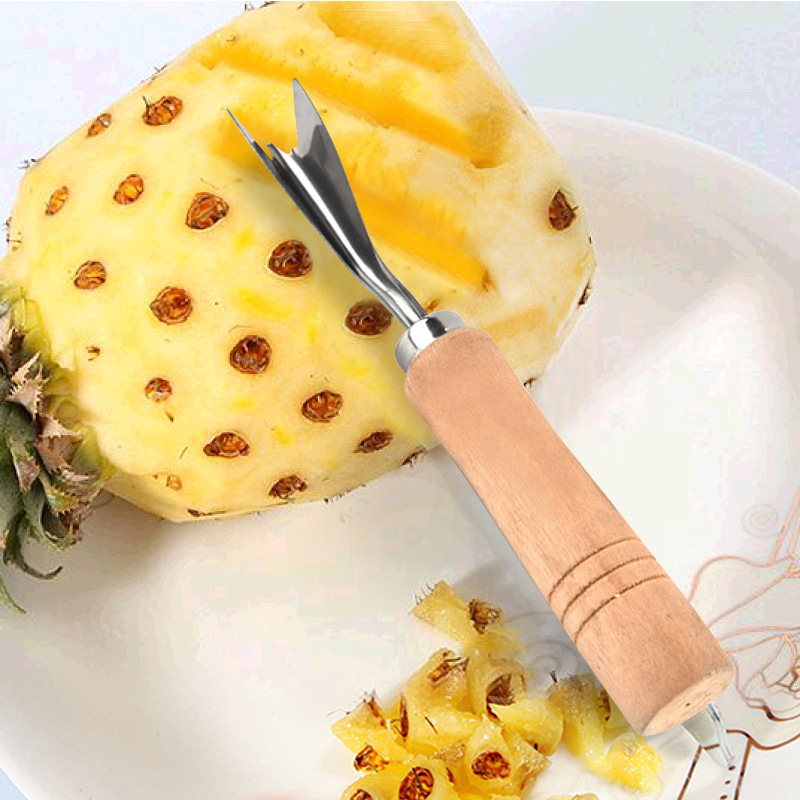 Cuțit pentru ananas cu formă în V, mâner din lemn, decojitor, oțel inoxidabil, unelte multifuncționale pentru fructe