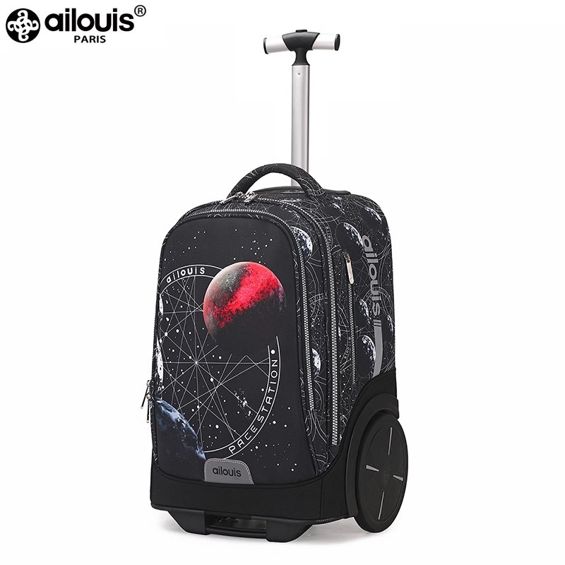 Ailouis školska torba na kolima za srednju školu, velika kapaciteta, vodootporna, reflektirajuća, trolley stil, moderan i cool