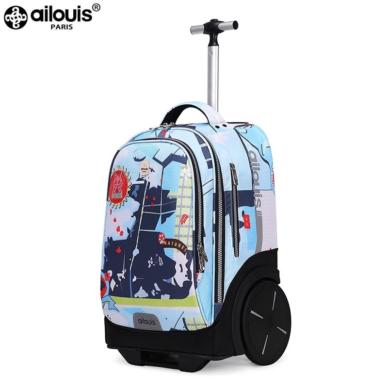 Ailouis školska torba na kolima za srednju školu, velika kapaciteta, vodootporna, reflektirajuća, trolley stil, moderan i cool