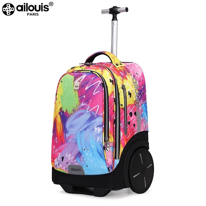 Ailouis školska torba na kolima za srednju školu, velika kapaciteta, vodootporna, reflektirajuća, trolley stil, moderan i cool