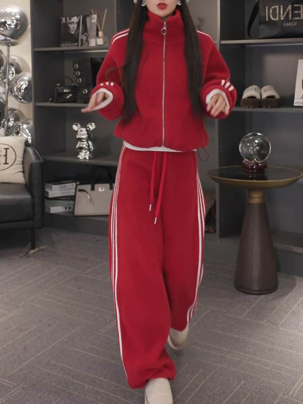 Ženski dvodijelni komplet s kapuljačom od flisa, casual sportski stil za jesen