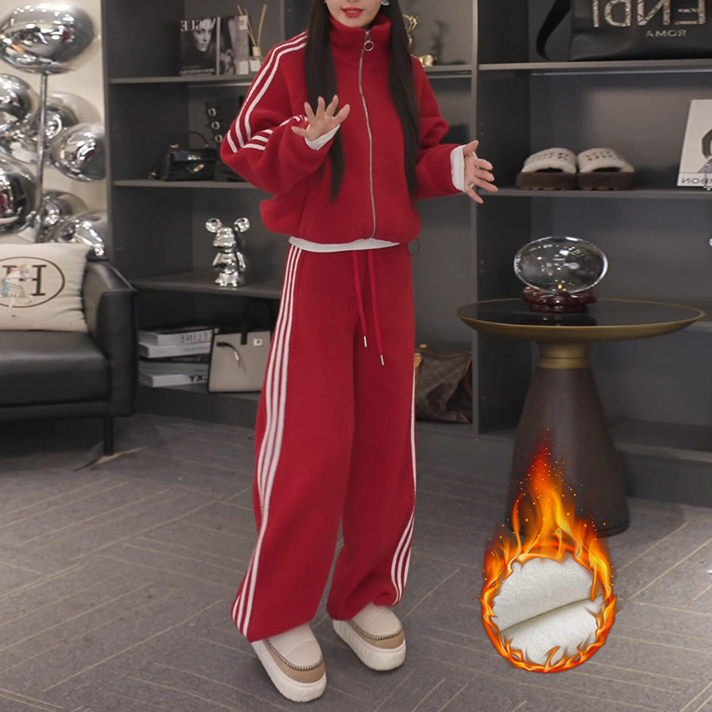 Ženski dvodijelni komplet s kapuljačom od flisa, casual sportski stil za jesen