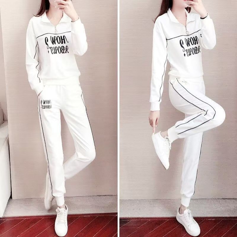 Plus-size ženski casual sportski komplet za jesen, udoban kroj, prugasti hoodie i hlaće, dvodjelni set