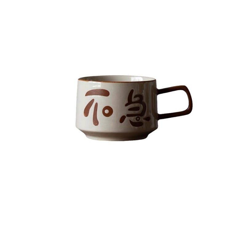 Set de cești de cafea Grass Grey cu farfurioare – design scris de mână, minimalist, birou, cadou de afaceri